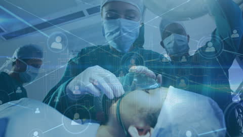 Futuristic Surgery Room with Digital Network Overlay