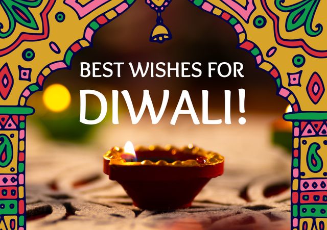 Colorful Diwali Greeting Card with Traditional Lamp and Patterns - Download Free Stock Templates Pikwizard.com