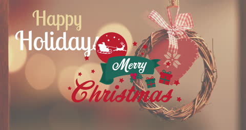 Festive Merry Christmas Greeting with Rustic Wreath