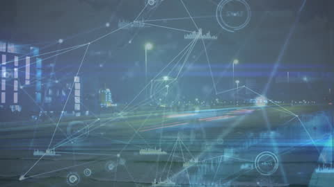 Data Visualization Overlay on Futuristic Cityscape