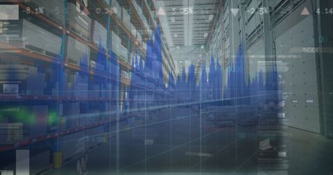 Digital Data Overlay on Modern Warehouse Interior - Download Free Stock Images Pikwizard.com