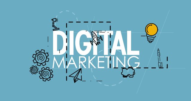Digital Marketing Concept with Icons and Typography on Blue Background - Download Free Stock Photos Pikwizard.com