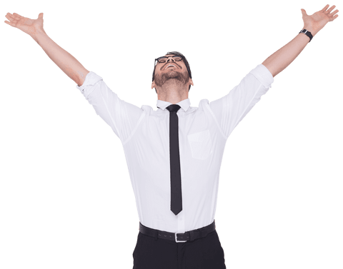 Excited Businessman With Raised Arms Transparent Background - Download Free Stock Videos Pikwizard.com