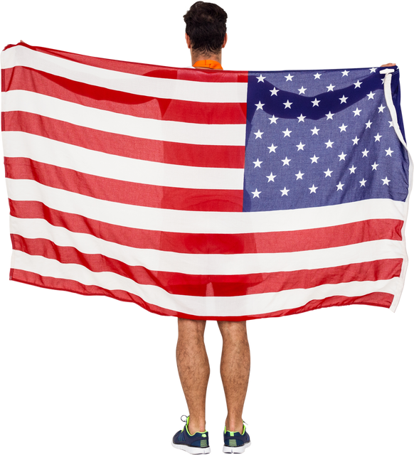 Athlete Celebrating with Transparent American Flag Draped on Back - Download Free Stock Videos Pikwizard.com