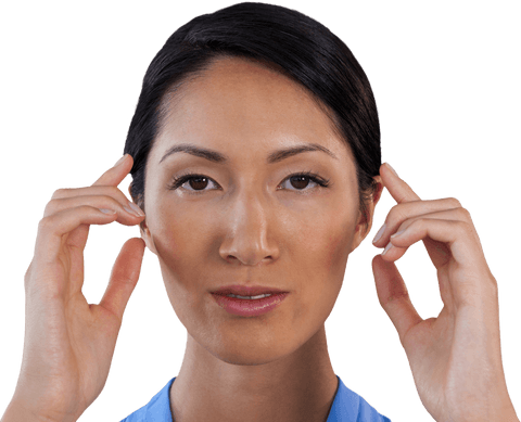 Transparent Background: Woman Adjusting Invisible Glasses