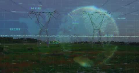 Power Lines with Digital Globe and Data Network Overlay