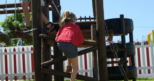 Children Playing on Wooden Jungle Gym in Park - Download Free Stock Images Pikwizard.com