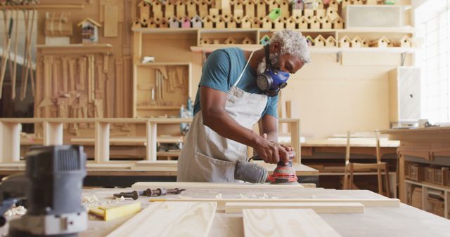 Senior Man Working with Power Tools in Woodworking Workshop - Download Free Stock Images Pikwizard.com