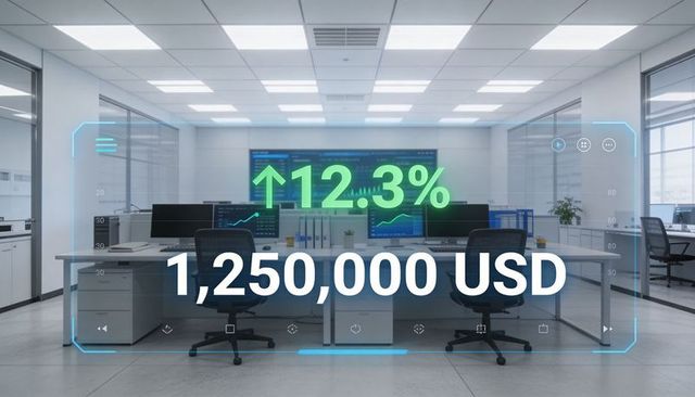 Ar interactive financial dashboard showing 1250000 usd and 12.3% gain in corporate office