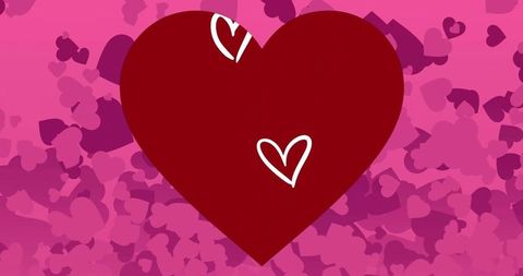 Maroon heart on pink confetti with white doodle hearts for valentine design, vector
