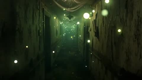 Exploring Dimly Lit Abandoned Corridor with Glowing Orbs
