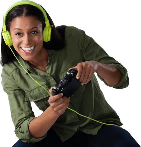 transparent cheery woman with headphones gaming - Download Free Stock Videos Pikwizard.com