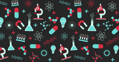 Colorful science icons pattern for educational materials