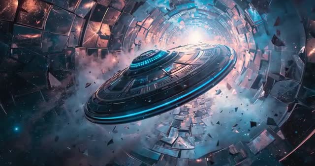 Futuristic Alien Spacecraft Navigating Wormhole