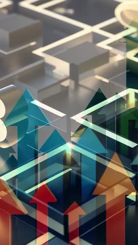 Materializing Bitcoin Icon with Rising Data Arrows across Blockchain Pathways | Vertical Finance Vis