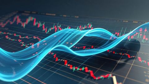 Abstract financial trading display with dynamic blue wave