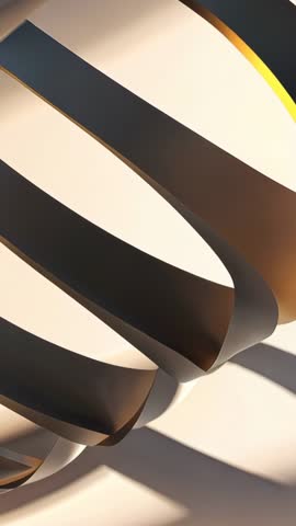 Vertical video showing rotating metallic ribbon sculpture with golden edge and soft shadows