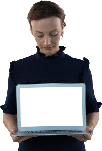 Businesswoman Displaying Laptop with Transparent Background - Download Free Stock Videos Pikwizard.com
