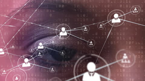 Close-Up of Eye with Digital Network Connections Overlay