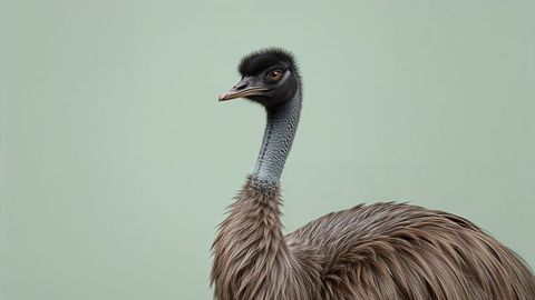 Emu Portrait Against Smooth Green Background