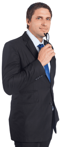 Caucasian Businessman Holding Glasses Isolated Transparent