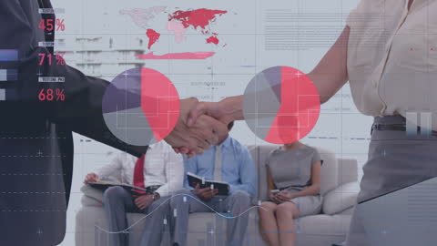 Business Handshake with Financial Data Overlay in Modern Office