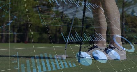 Amateur Golfer on Green with Digital Analytics Overlays