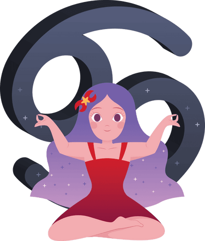 Vector Illustration of Woman with Zodiac Cancer Symbol on Transparent Background - Download Free Stock Videos Pikwizard.com