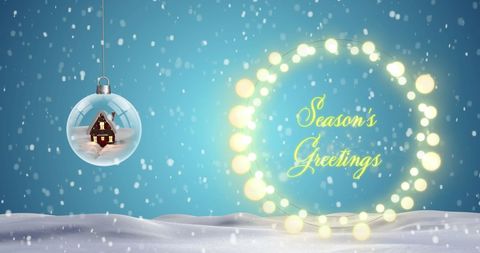 Festive Snowfall and Season's Greetings Ornament Design