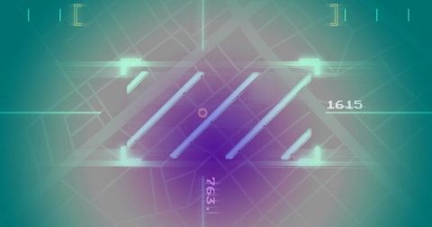 Futuristic triangular hud interface with diagonal bars circular marker and grid overlay