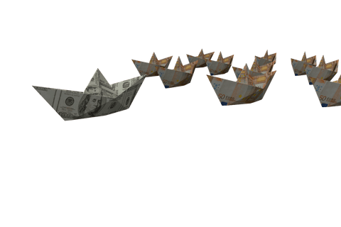 Transparent Origami Dollar Boat with Euro Boats