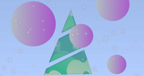 Digital christmas tree with geometric shapes and floating spheres