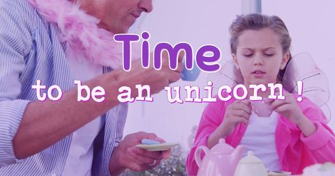 Family Cosplay Fun with Father and Daughter in Unicorn Themed Tea Party