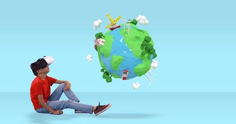 Child Immersed in Virtual Reality with Animated 3D Globe Interaction