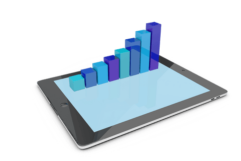 digital tablet displaying blue bar chart on transparent surface - Download Free Stock Videos Pikwizard.com