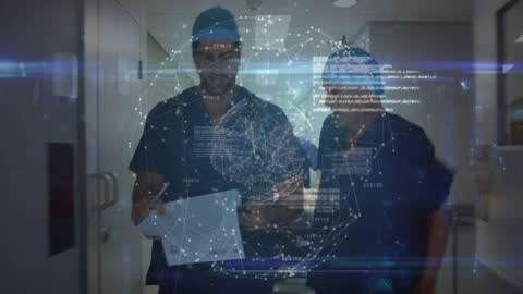 Digital Data Overlay on Diverse Doctors in Hospital