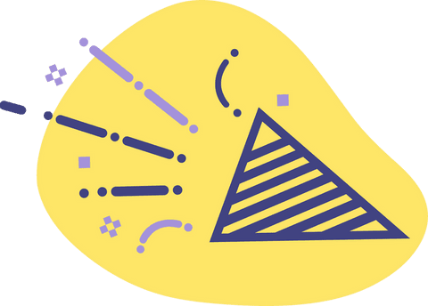 Striped party popper icon with purple confetti transparent background