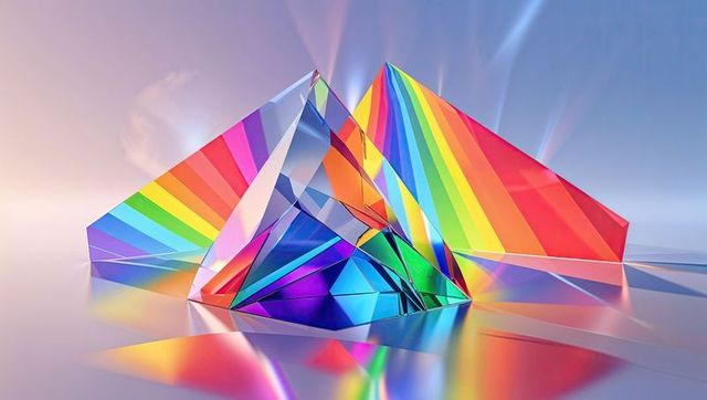 Radiant crystal prisms with colorful light refraction