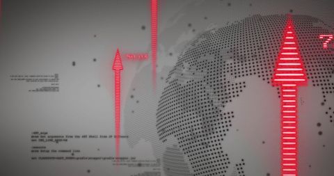 Digital technology interface with data arrows over globe