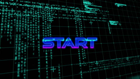 Glowing Start Button Amid Datastream Background for Gaming