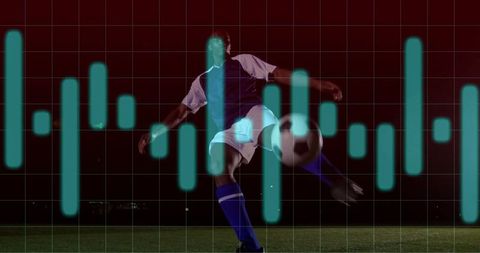 Dynamic Night Soccer Player in Action with Graphic Overlay