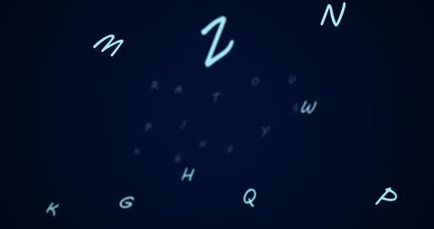 Floating alphabet letters on dark blue background