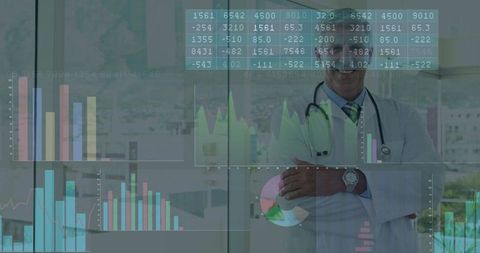 Doctor Analyzing Healthcare Data Visualizations in Modern Office