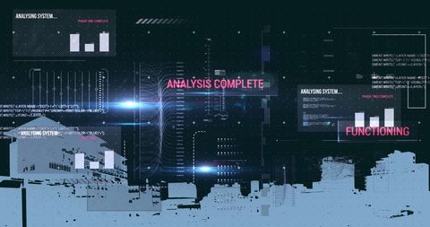 Cybernetic Financial Analysis Overlay on Cityscape - Download Free Stock Images Pikwizard.com