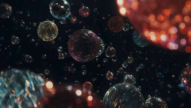 Abstract Spheres with Swirling Glass Textures in Space