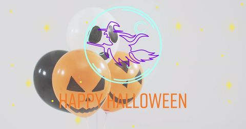 Festive halloween balloons with neon witch design