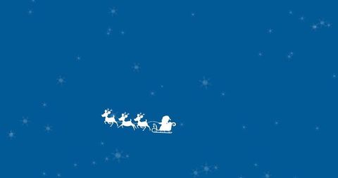 Santa sleigh silhouette with reindeer against starry night