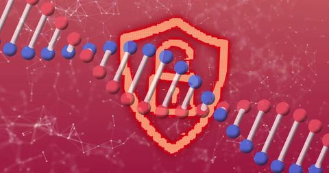 DNA Strand and Padlock Symbol on Pink Digital Network Background - Download Free Stock Images Pikwizard.com