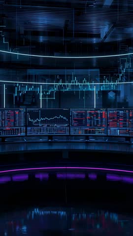 Displaying Curved Data Visualization and Pulsing LED Control Room for Tech Presentations