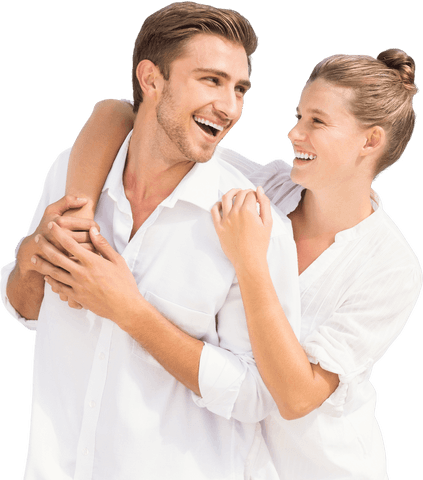 Joyful Caucasian Couple Embracing on Transparent Background
